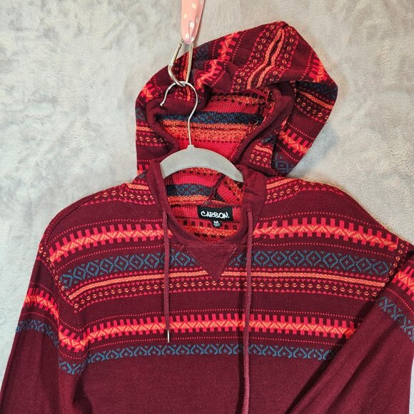 Carbon Womens Medium Hooded Sweater Red & Blue Stripes Knit Design - Picture 7 of 11